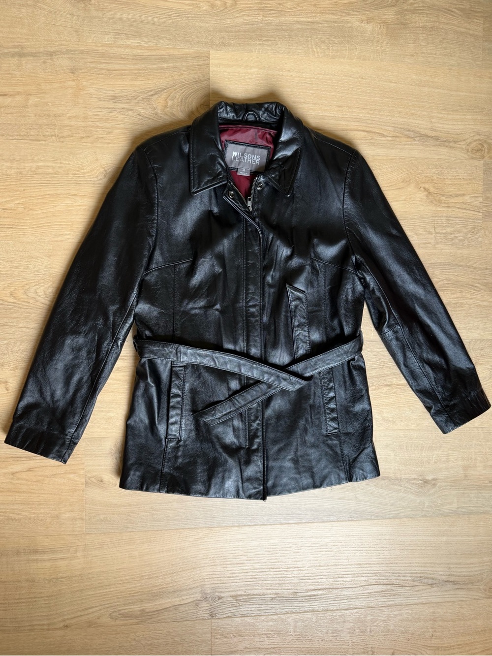 Wilsons Leather Black Belted Leather Jacket Woman’s